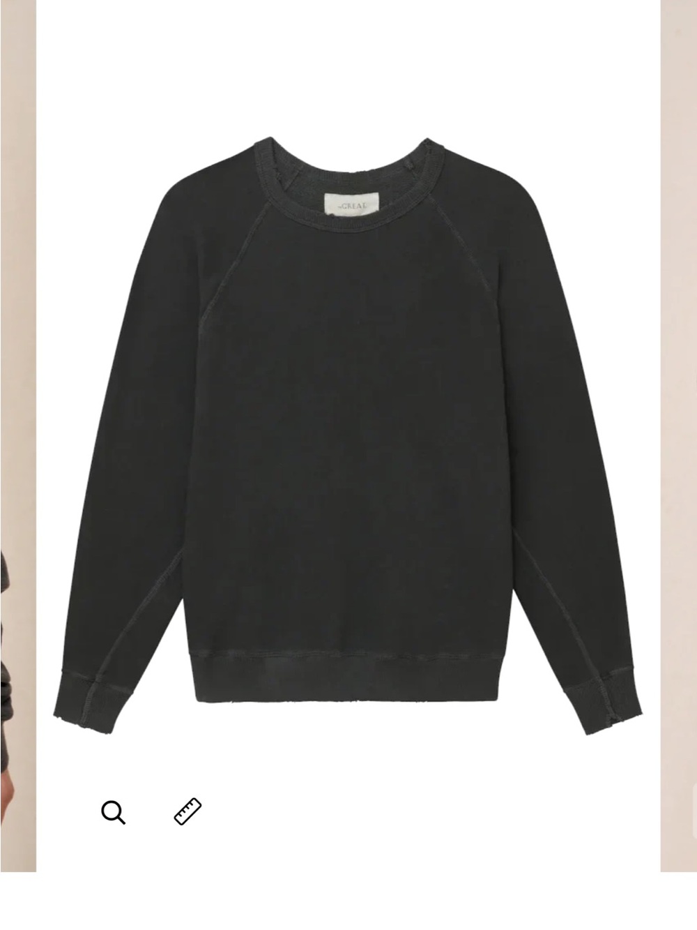 THE GREAT. College Crewneck Sweatshirt. Black with distressing